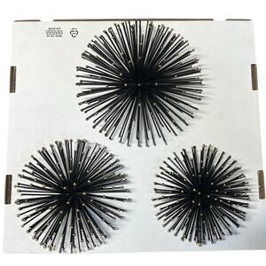 MCM STYLE Set of 3 Black & Goldtone Metal Starburst Sea Urchin Wall Hangings